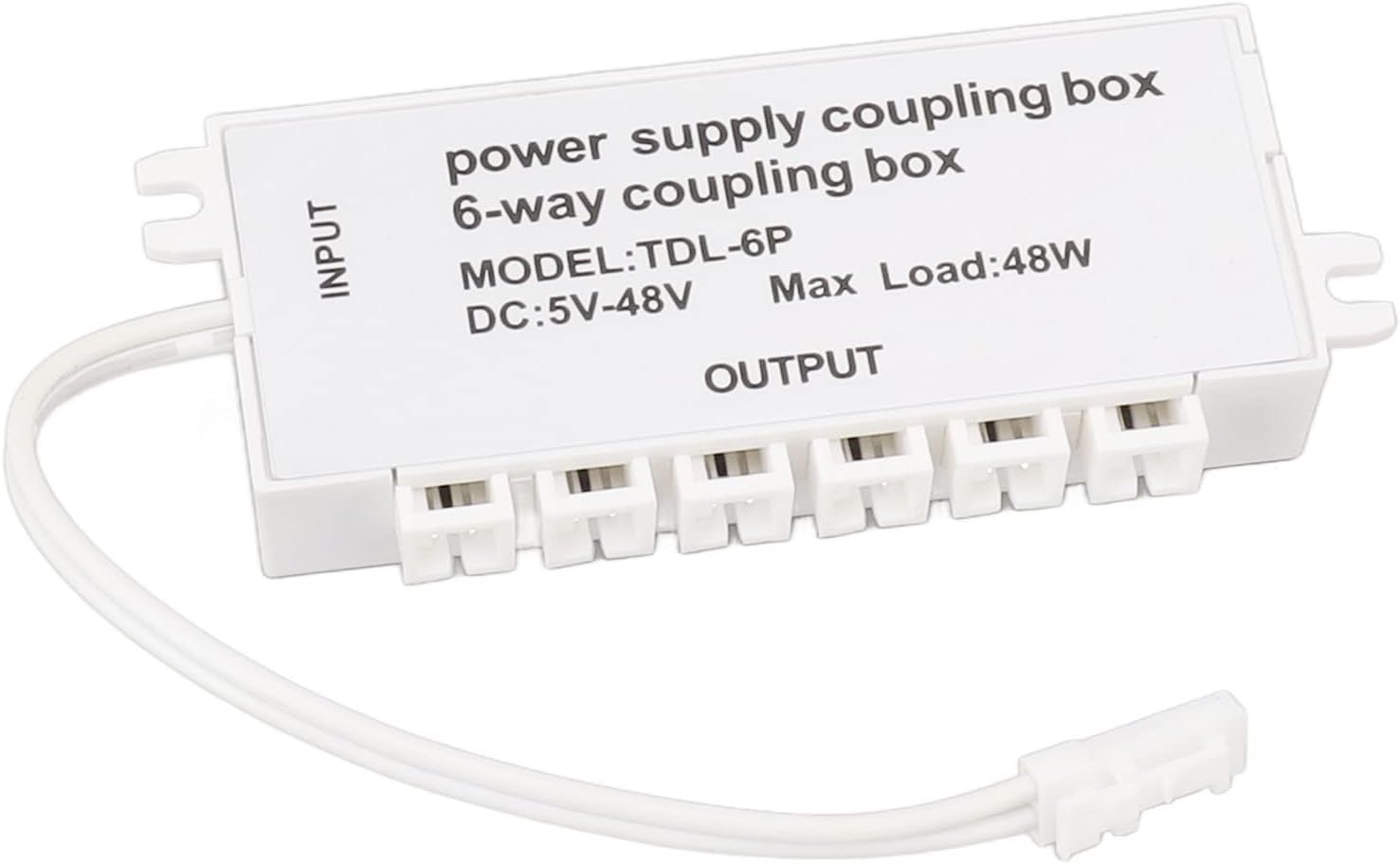 6 Way Supply Coupling Box | DC Distribution Unit for LED Lamps | 5-48V Voltage & 48W Highest Load | Plug and Play Installation/Space Saving Design