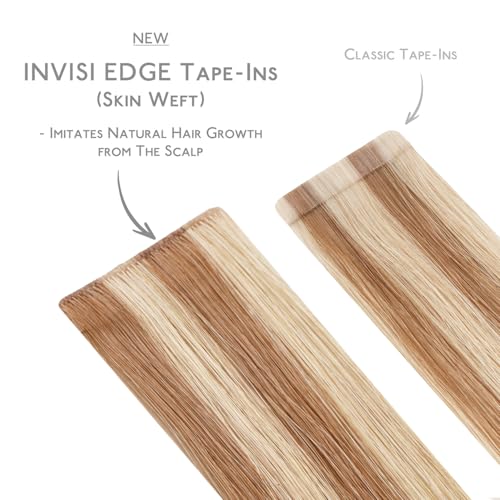 Image of WENNALIFE Invisi Edge Tape in Hair Extensions Human Hair,#12A /18H,22 Inch | 22 Inch 50g 20pcs (Invisi Edge & Classic) Ash Beige Blonde Blend Invisi Remy Hair Natural Seamless Injected Tap