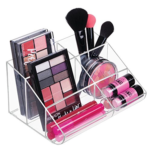 mDesign Organizador de Maquillaje – Caja Transparente con 6 Compartimentos - Ideal para Guardar Maquillaje y cosméticos, como Organizador de labiales, etc. – Plástico Transparente