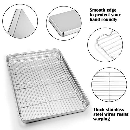 P&P Chef Extra Large Baking Sheet And Rack Set, Stainless Steel Cookie Sheet Baking Pan With Cooling Rack, Rectangle 19.6''X13.5''X1.2'', Oven & Dishwasher Safe -Half Size #TOP1