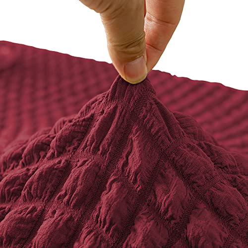 rismart Rectangle Polyester Elastic Coffee Table Cloth Cover Skirt Stain Resistant Tablecloths with Lace Edge Burgundy,S - Image 4