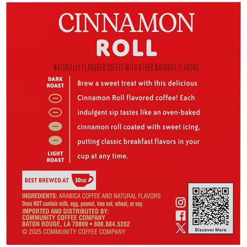 Image of Community Coffee Cinnamon Roll Flavored 10 Count Keurig K-Cup Coffee Pods, Medium Roast, 10 Count (Pack of 1)