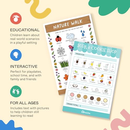 Image of Tiny Expressions Kids Imaginative Play Notepads - 40 Pages Order-Taking Soda & Cookie Shop Notepad & 40 Pages for Nature Walk Scavenger Hunt - Imaginative Role Play, Pretend Play Notepads