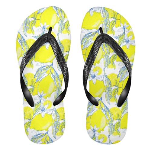 Lemon Flowers Yellow Flip Flops for Beach Thong Sandals Anti-slip Lightweight Shower Shoes for Summer Travel Swim