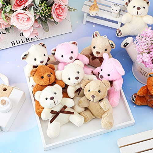 16 Pcs Mini Bear Stuffed Animal 4 Inch Bear Bulk Small Bear Mini Joint Bear Soft Tiny Bear Doll For Diy Keychain Party Favor Decor(Light Brown, Dark Brown, Pink, Beige,Cute) #TOP7