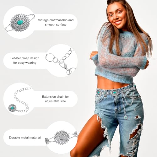 Prasacco Turquoise Belt for Women Western Belt Metal Concho Belts Western Chain Cowgirl Belts for Dresses Jeans Country Concert Outfit3