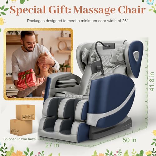 Image of FURNIMAT 2026 Massage Chair Full Body, Zero Gravity Massage Chair with 10 Fix Rollers, Airbags, Heating, Foot Massage, Auto Modes, Bluetooth Speaker, Smart Screen Controller (Blue & Grey)