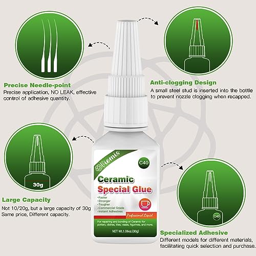 30g Ceramic Glue, Instant Ceramic Super Glue for Porcelain and Pottery Repair, Fast Drying | Heat Resistant | Waterproof Strong Adhesive for Bonding Ceramic, Dishes, Tiles, DIY Crafts