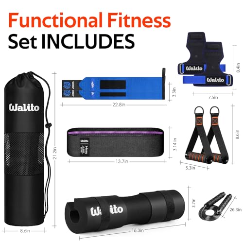 Image of WALITO 8Pcs Barbell Pad Set for Hip Thrust - Squat Pad,Gym Accessories for Women with Bar Bad,Bench Press, with Gym Ankle Straps,Resistance Bands for Working Out,Lifting Strap,Carry Bag