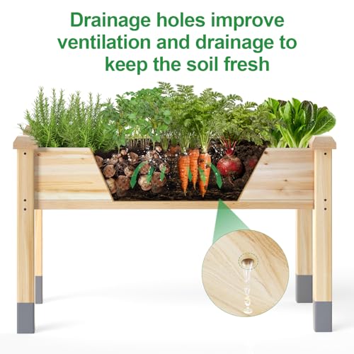 Image of MIXC 331 lb Capacity Wooden Raised Garden Bed with Legs, 48x24x31 in. Elevated Reinforced Large Planter Box for Vegetable Flower Herb Outdoors - Beam and Column Structure - Unmatched Strength Outlast