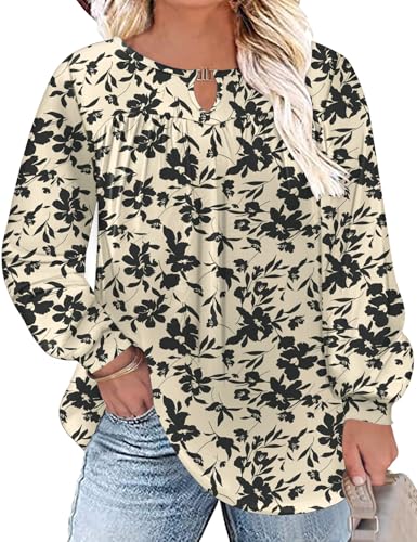 TFSDOD Women Plus Size Tops Long Sleeve Floral Tunic Shirts