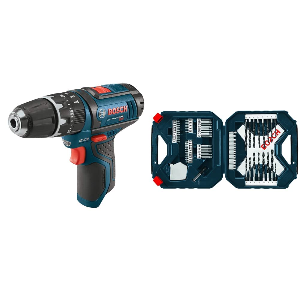 PS130N 12V Max 3/8 In. Hammer Drill/Driver (Bare Tool), Blue&BOSCH 65-Piece Drilling and Driving Mixed Set MS4065