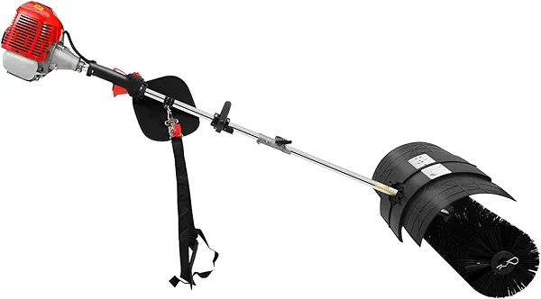 52CC Gas Hand Held Sweeper, 2-Stroke 2.3HP Outdoor Hand Held Gas Power Broom 1700W Artificial Grass Brush Gasoline Powered Broom for Driveways Lawns Leaves Street Farms & Snow