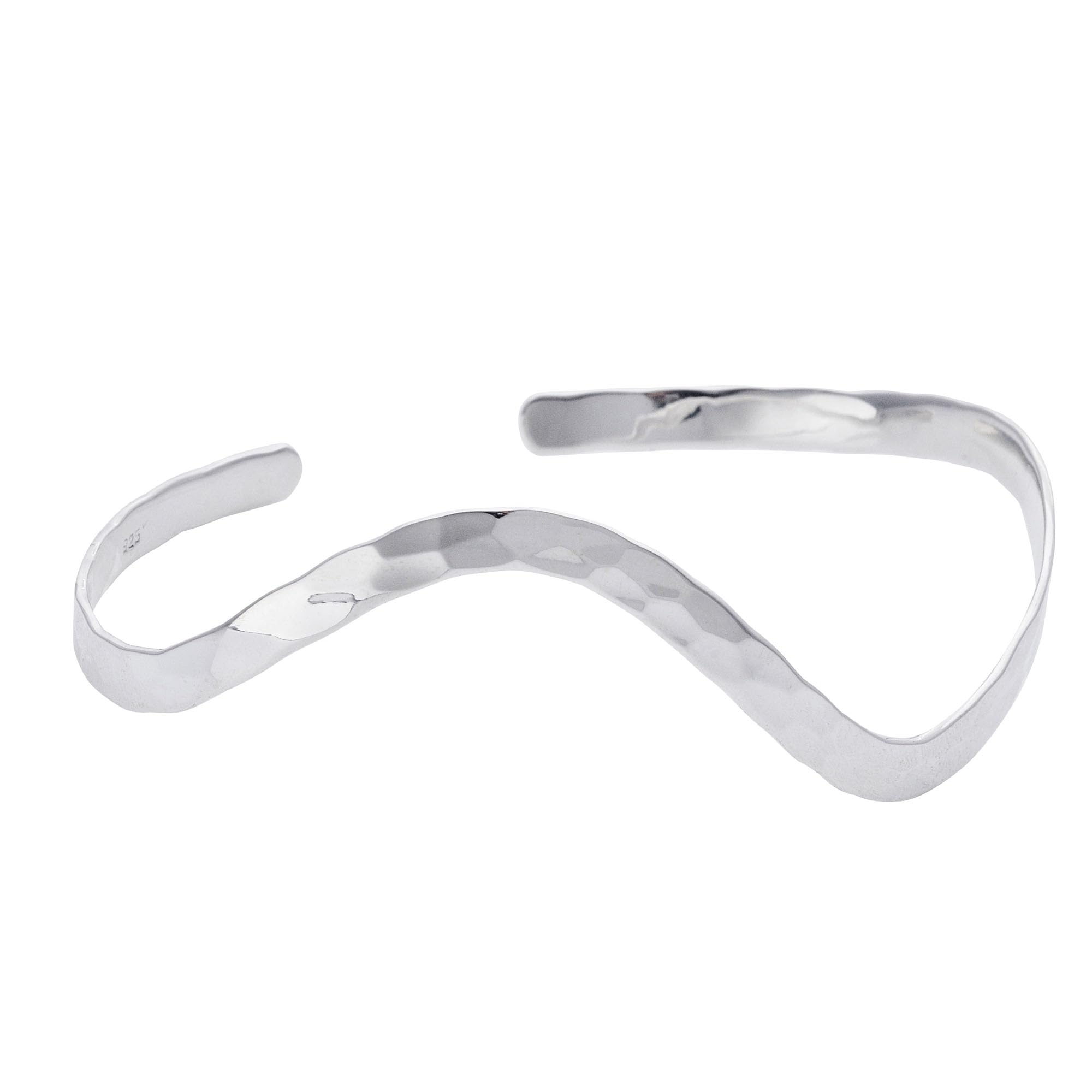 Silverly Pulseras de Plata de Ley Martillada para Mujer, 925 Maciza | Pulsera de Plata Ajustable | Pulseras de Puño Curvas y Onduladas | Joyería Contemporánea | Brazalete de Plata Ajustable