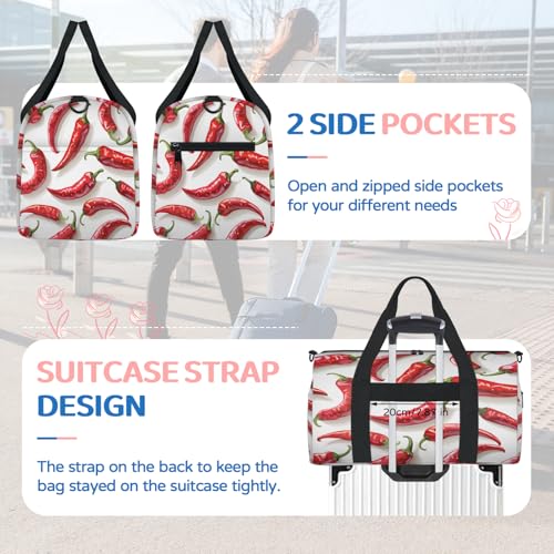 Chili Pepper Sports Duffle Bag for Women Men Waterproof Overnight Weekender Bag with Adjustable Strap Travel Tote Bags for Beach Yoga Work Dance Swim4