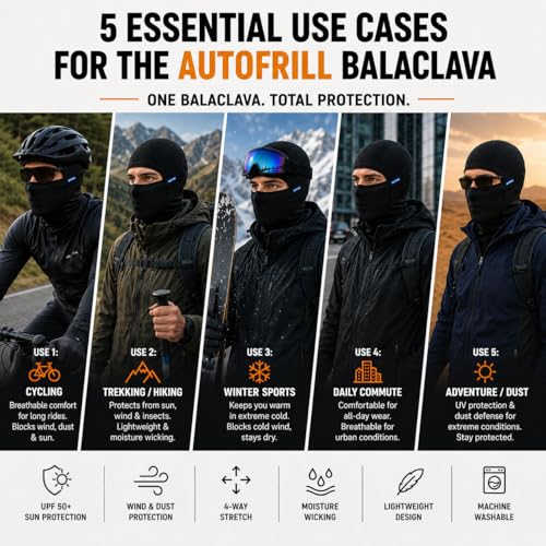 Image of AUTOFRILL Balaclava for Men - Full face mask for Bikers Helmet Liner & Head Cover for Men Breathable Mask for Motorcycle Riding & Cycling