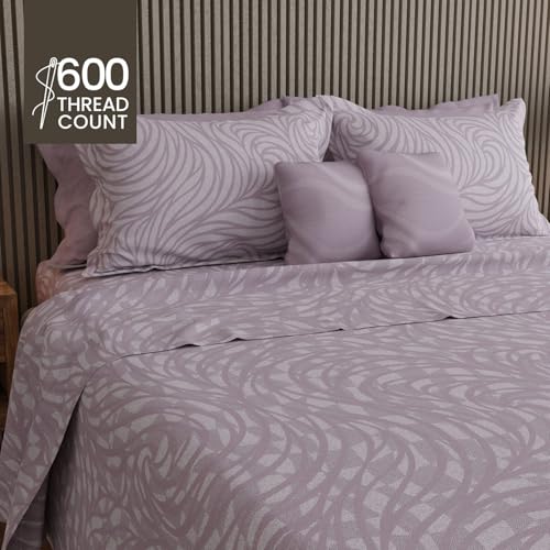 Image of BOUTIQUE LIVING Luxe Loom Weavers Gallore 100% Cotton 600 TC Purple Printed King Bedsheet Set