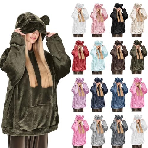 Hoodies with Ears for Women Hoodies Womens with Eye Mask Fall Winter Warm Hooded Sweatshirts Pullover Tops with Pocket Army Green