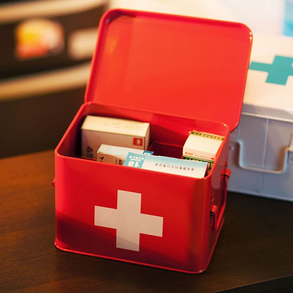Botiquín de Primeros Auxilios 8,46 Pulgadas, Caja médica, botiquín for el hogar, Almacenamiento Metal, botiquines,Botiquín de Primeros Auxilios(Red)