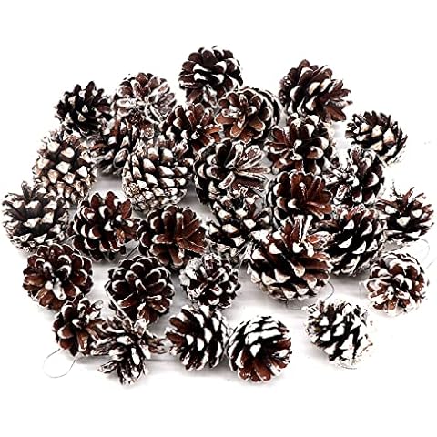 MAINOSHY 30PCS Christmas Pine Cones Natural Pinecones Mini Snow Pine Cones with String Christmas Tree Hanging Pendants for Gift Tag Christmas Tree Hanging Decoration Cover