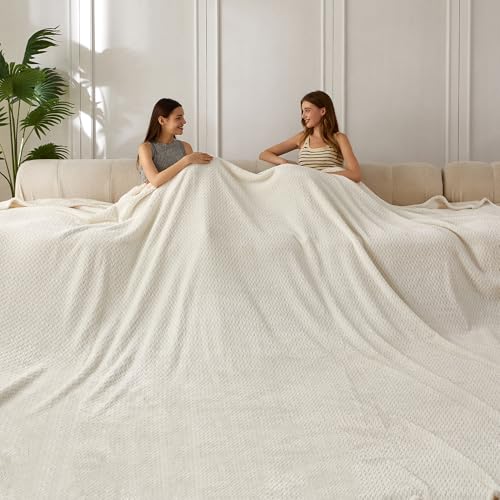 COOVA Oversized King Fleece Blanket 120x120 inches, Soft Cozy Warm Giant Extra Large 10'x10' Blanket for Bed, Sofa, Couch,Travel, Camping, California Huge Big Throw Blanket, Jacquard Iovry White