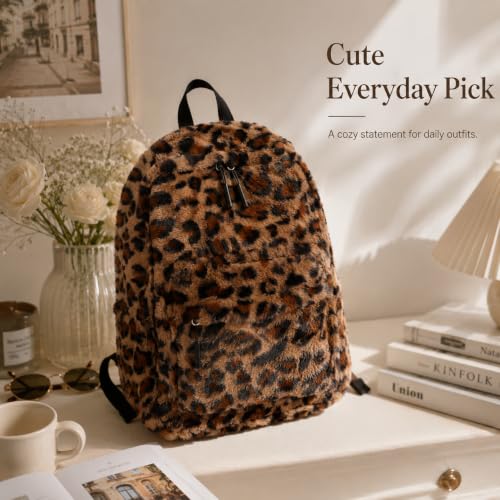 Image of Fashion Backpack Y2K Purse, Cute Fuzzy Daypack Grunge Alt Emo Shoulder Bag Cheetah Chic Coquette Harajuku Bag (Coffee)