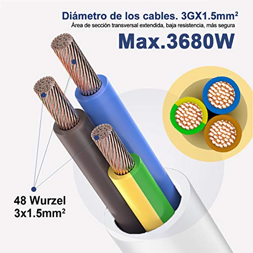 Regleta con 5 enchufes blanco y cable largo 5m para hogar y oficina 7