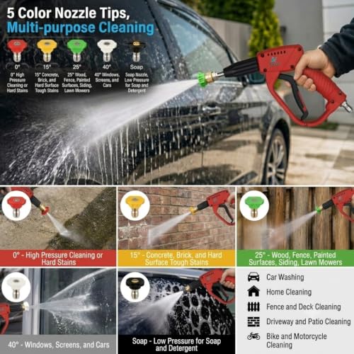 Image of Pressure Washer Gun 5000PSI,High Pressure Washer Gun with, 3 /8 inch Quick Connect Plug with 5pc Nozzel Tips