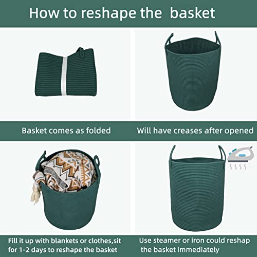 Image of XUANGUO Cotton Rope Laundry Basket Hamper for Clothes Large Dark Green