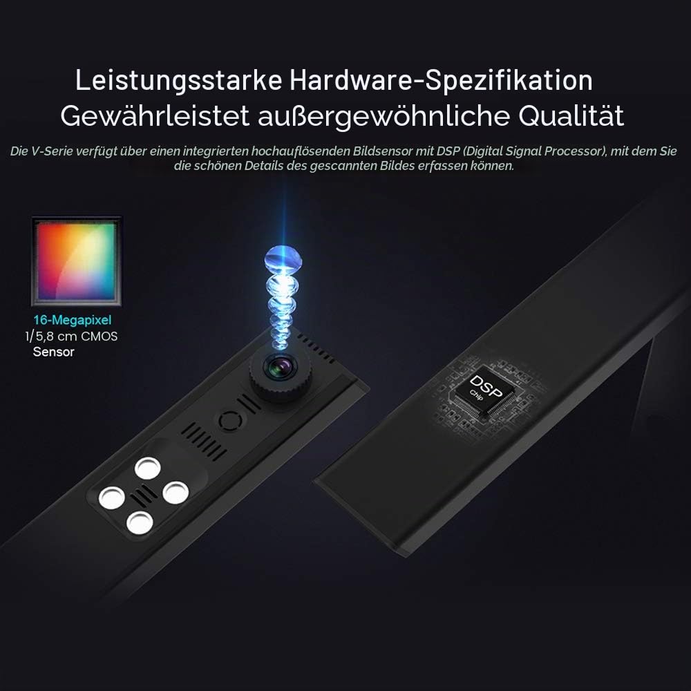 Viisan VK16 Dokumenten-und Buchscanner digitalisiert A3-Vorlage blitzschnell. 16MP Sensor. Buch-Doppelseiten Glätten & Aufteilen. Auto-Scannen. Texterkennung. Visualizer. Tragbar. Windows & Mac