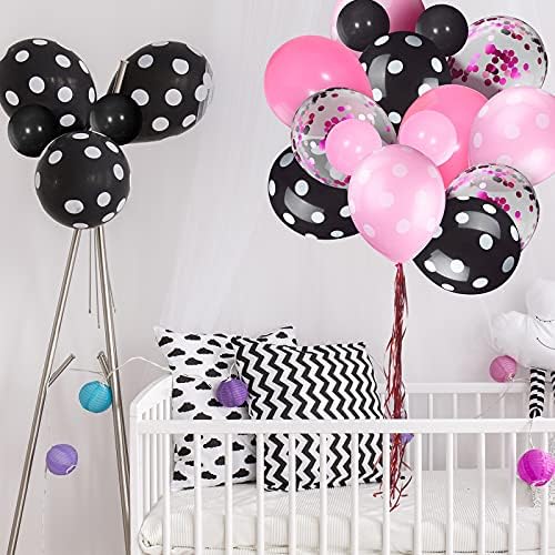 75 Pieces Mouse Color Balloons Confetti Balloons Polka Dot Balloons Latex Party Balloons Balloon Garland for Halloween Christmas Wedding Birthday Party Decorations Supplies (Pink, Black)