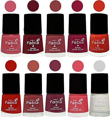 Image of SMC Fabia ALL IN ONE (PACK OF 10), Long Lasting Glossy Nail Polish, 6 ml Each, All Vibrant Colours,02447