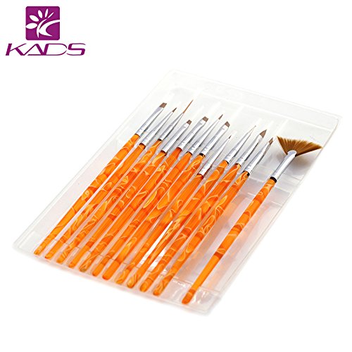 KADS Nailart Pinsel Set 12-teilig Polish für UV-Gel Nägel, Acryl-Nägel Profi Nagelstudio Werkzeug (orange) – Bild 6
