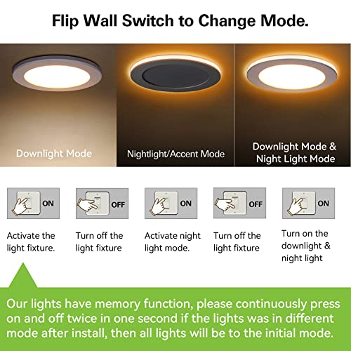12 Pack 6 Inch Led Recessed Ceiling Light With Night Light, Cri90, 14W=100W, 1200Lm, 2700K/3000K/3500K/4000K/5000K Selectable, Dimmable Recessed Lighting, Can-Killer Downlight, J-Box Included #TOP2