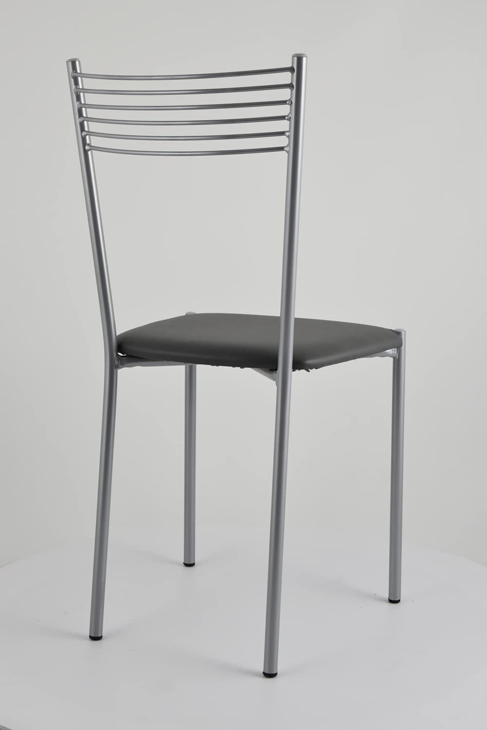 t m c s Tommychairs - Set 4 sillas Elegance para Cocina, Comedor, Bar y Restaurante, Estructura en Acero Pintado de Color Aluminio y Asiento tapizado en Polipiel Color Gris Oscuro