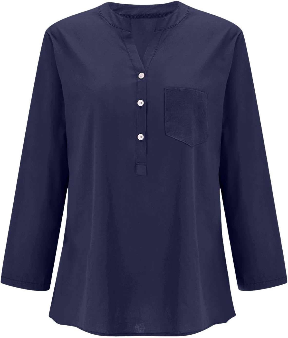 Girls Cotton Linen Shirts V Neck 3/4 Sleeve Summer Quarter Button Loose Tops Kids Gauzy Casual Oversized Lightweight