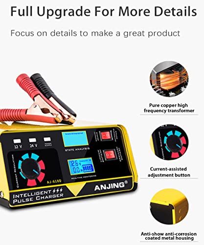 12V 24V Car Battery Charger, 15A Lead-Acid Lithium Battery Charger, Smart Trickle Charger Maintainer, Deep Cycle Battery Repair Charger Automotive Desulfator For Car Motorcycle Truck Boat Lawn Mower #TOP4
