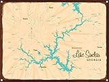 Lake Sinclair Georgia Map Rustic Metal Art Print from Illustration by Lakebound 8.5' x 11.5'