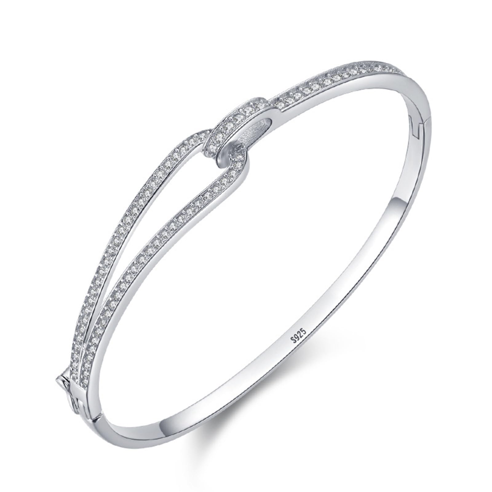 Pulsera de plata de ley 925 con circonita cúbica, pulsera infinita de plata para novia, esposa, ella, adecuada para aniversario