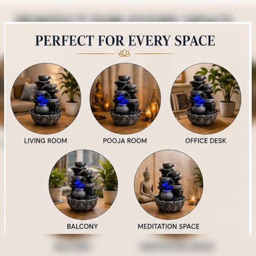 Image of ALiLa 15 Inch Tabletop Rock Waterfall Fountain with LED Lights | Indoor Outdoor Water Fountain for Home, Office, Living Room, Garden, Balcony & Patio Decor (38 cm)