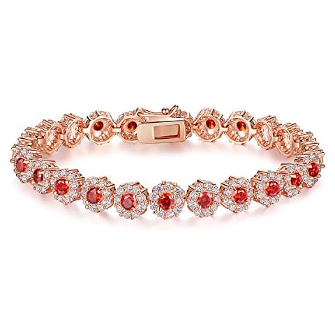 BISAER Classic Luxury Rose Gold Plated Tennis Bracelet with Sparkling Cubic Zirconia Adjustable Bracelets for Women Jewelry Gifts, 6.7 IN, Cubic Zirconia Cover