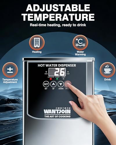 Image of WantJoin Hot Water Dispenser - Commercial Water Boiler 35L(9.2 GAL) /H Step-Heating Adjustable Temperature Control 32F - 212F for Coffee Boba Tea Shop Office, Silver