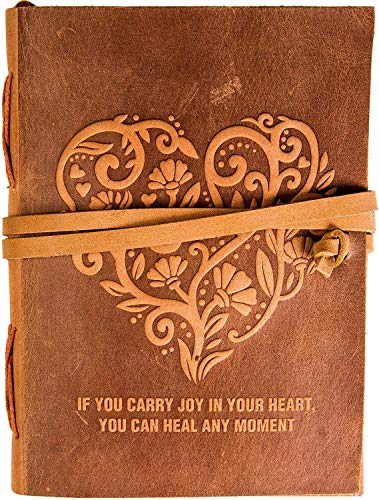 Image of CAVALO - Be Unique Leather Diary, Brown Colour Antique Handmade Leather Bound Notepad for Men and Women 5x7 Inches, Gift for any one (Heart with Quote)