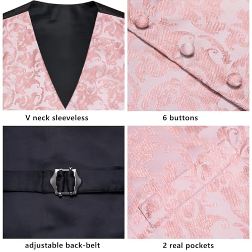 Dubulle Paisley Mens Blush Pink Vest and Tie Set Floral Waistcoat Neckties for Men Lapel Pin Clip Set Wedding Business by Dubulle - Used condition - Image 4