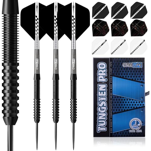 CyeeLife Tungsten Darts Set 23 Gramm,Professionelles Steel Darts mit 3 Schäften, 9 Flights und 1...