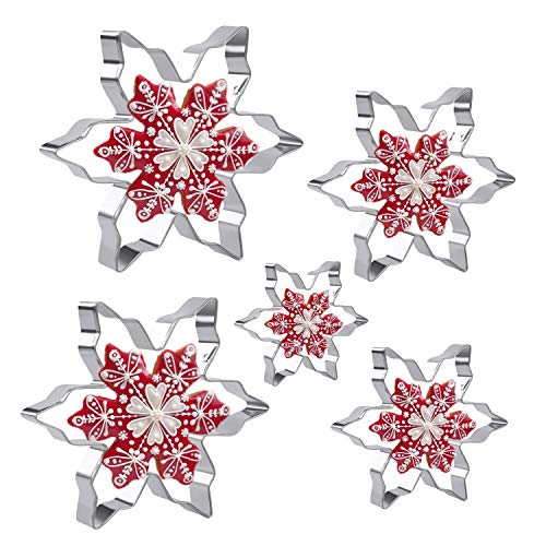 Christmas Snowflake Biscuit and Cookie Cutters 5-Piece Stainless Steel Set