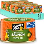 Clover Leaf Wild Flaked Huile d'olive de saumon, 80g, 24 Boîtes à sucre faciles - Salade de saumon rose en conserve à haute teneur en protéines pour snack & Repas principal - Omega-3 & Vitamine D - Pas de conservateurs ou d'additifs