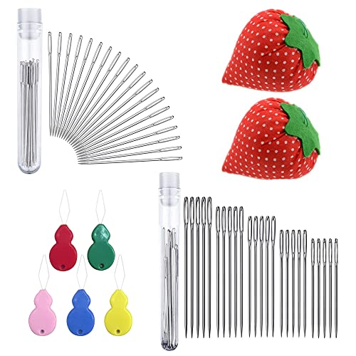 Zhenyuding Aiguilles à Repriser 45 Pièces Aiguilles à Grands Aiguille à Coudre à la Main Aiguilles à Gros Yeux Grosse Aiguille à Coudre Aiguilles À Coudre À Gros Yeux avec Bouteille D'aiguille Cover