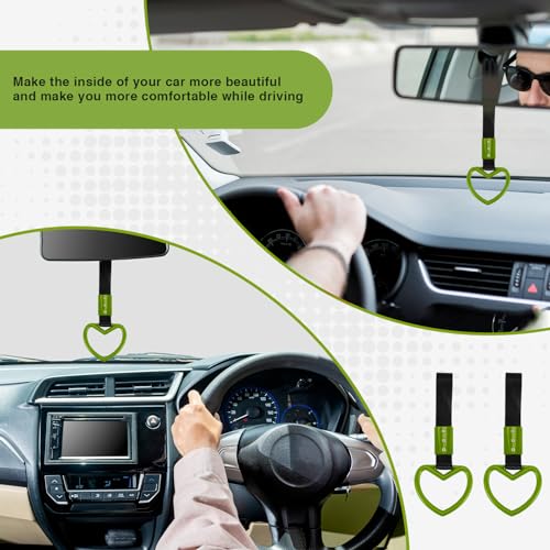Image of 2PCS Heart Shaped Car Handle Straps, Rear Bumper Warning Keychain Ring for Car Exterior Accessories (Green)