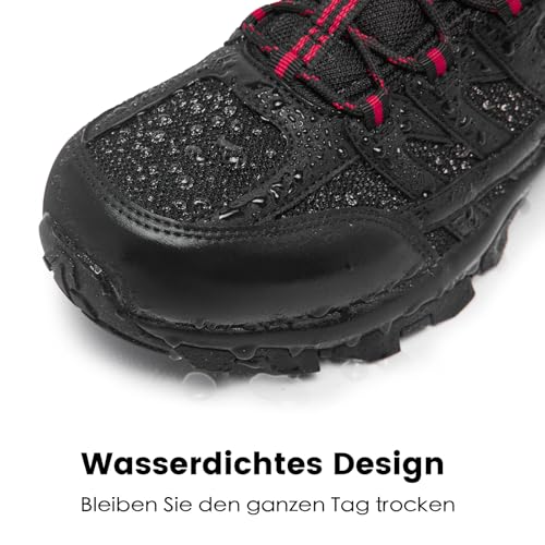 SHULOOK Herren Wanderschuhe Wasserdicht Leichte rutschfest Trekkingschuhe Outdoorschuhe Schwarz/Rot Gr 44EU